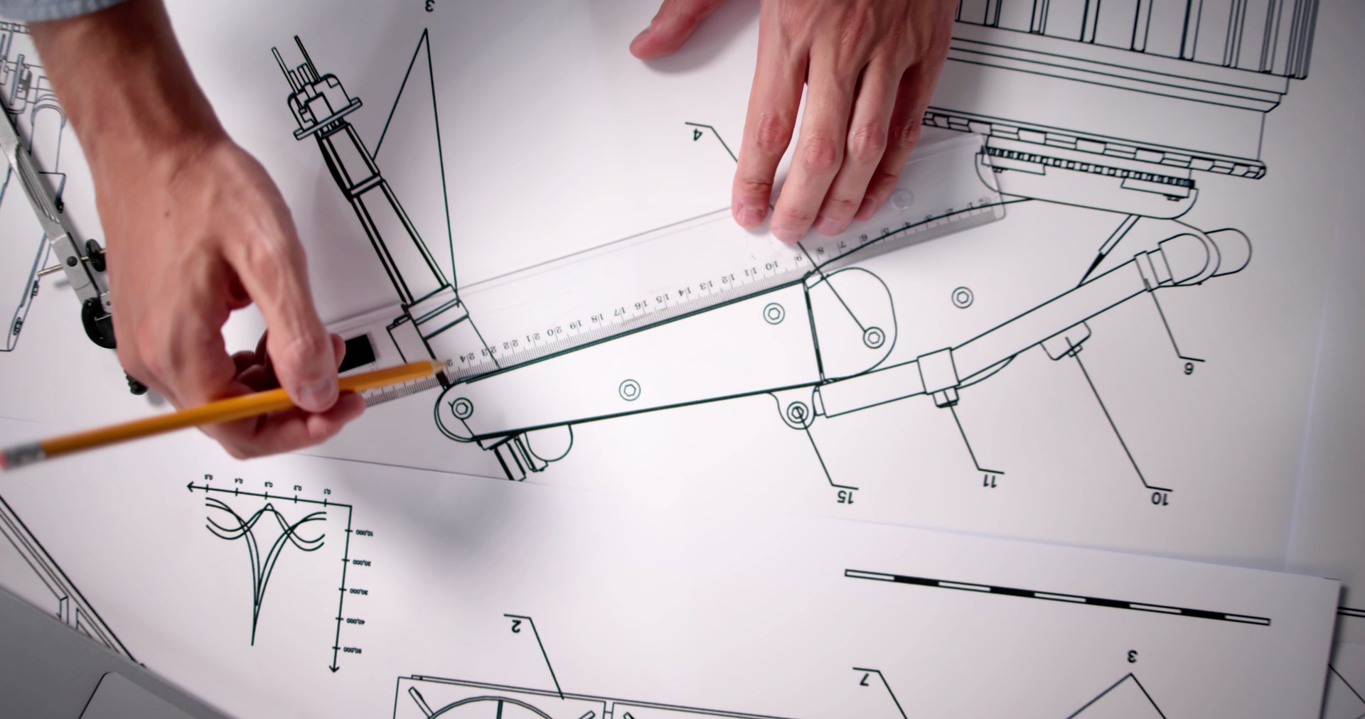 Design Industry And Development. Machine Blueprint At Factory